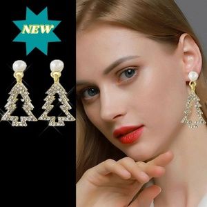 Silver Plated Christmas Tree Shimmering Zircon Dangle Earrings